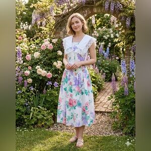 Vintage Dress Women’s Size Medium 9 Sleeveless Puritan Collar Florals (read).